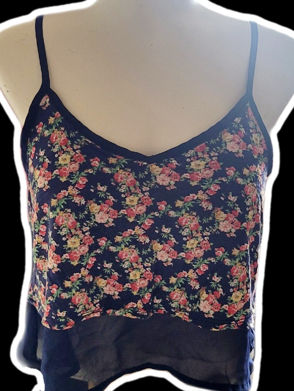 u2b navy floral chiffon layered seethrough cami ꒰ྀི১ ໒꒱ིྀ